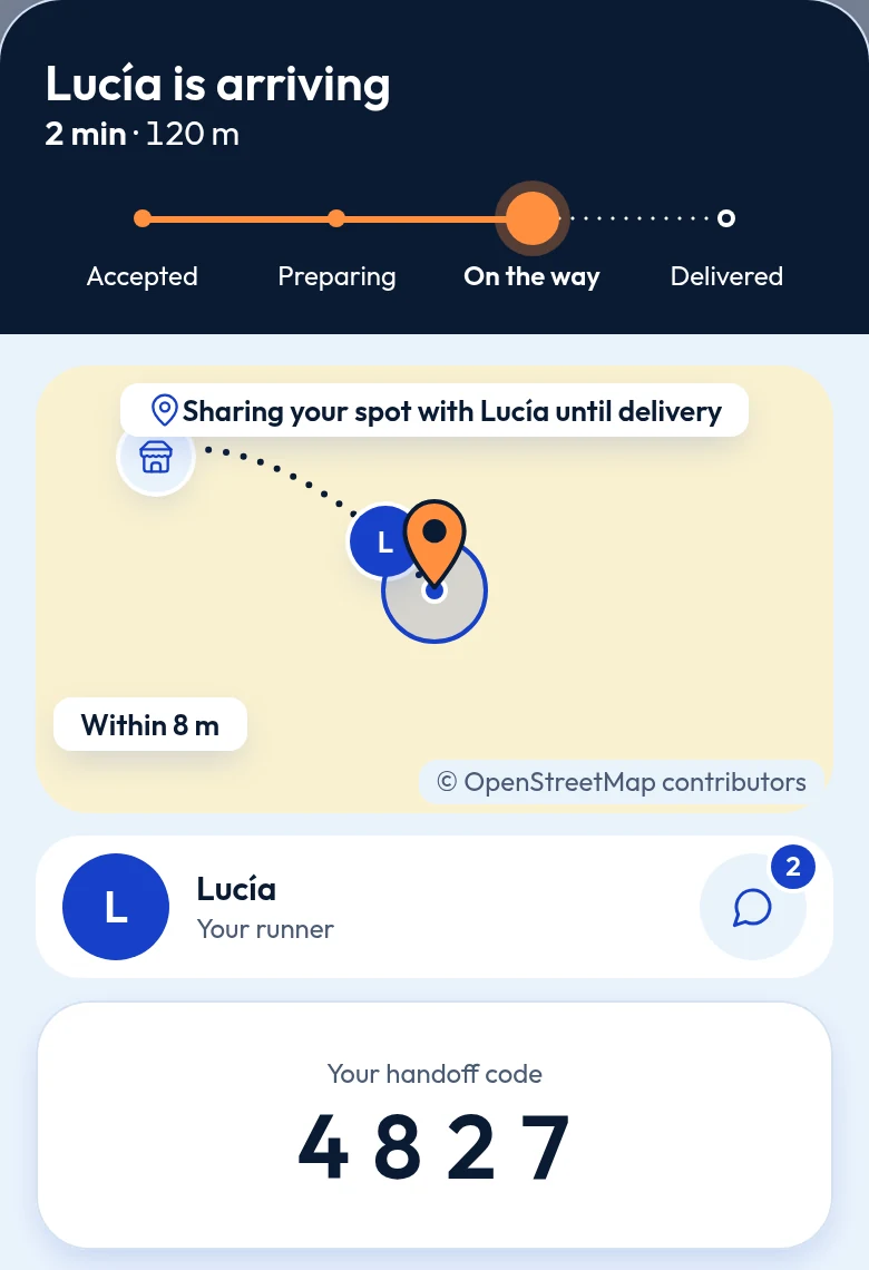Pedido, em entrega: chegando